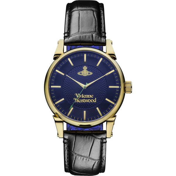 Vivienne Westwood Finsbury Black Leather Strap Blue Dial Men's Watch VV065NVBK