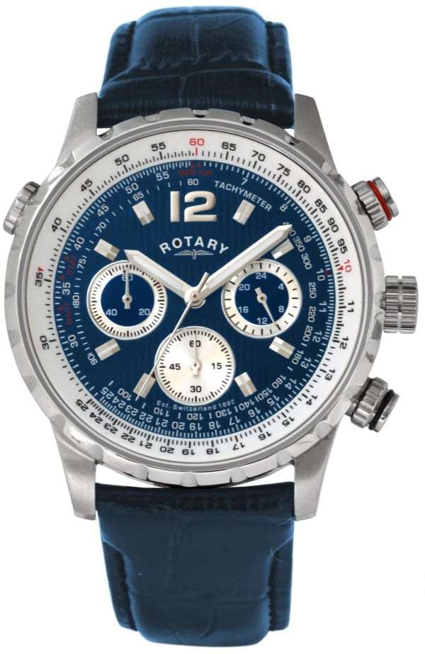 Rotary Classic Blue Dial Blue Leather Strap Men's Chronograph