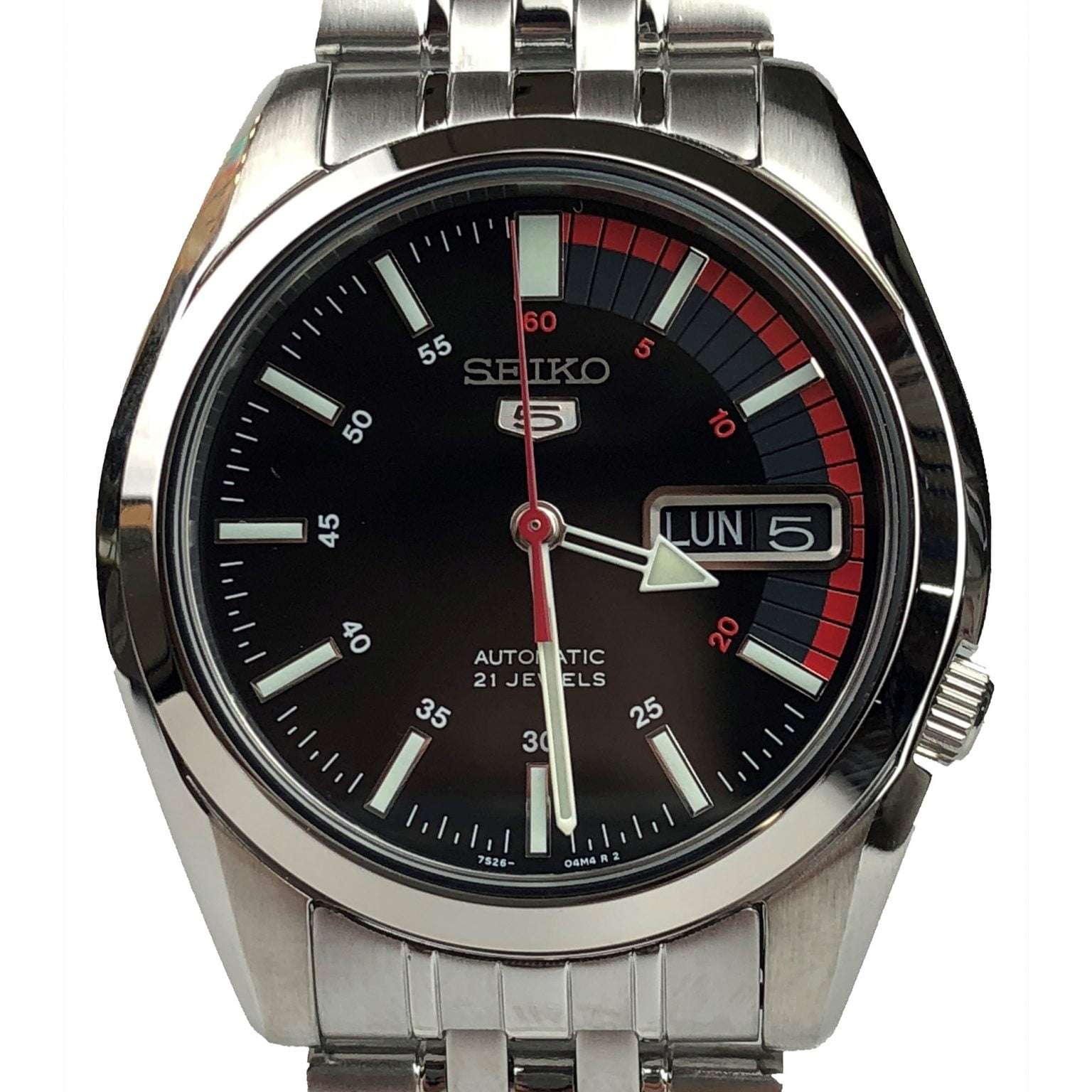 seiko 5 automatic black dial stainless steel men's watch snzf17