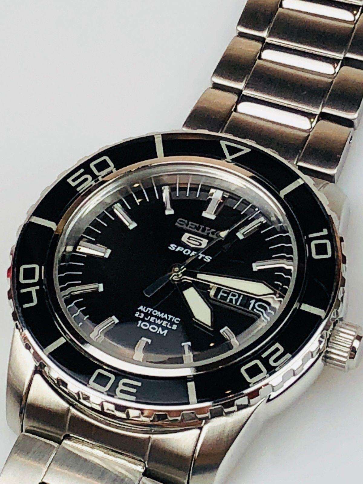 seiko 5 sports automatic black dial stainless steel