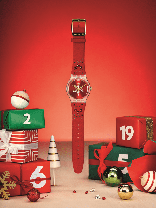 Swatch Christmas Limited Edition Plastic Case Red Fabric Strap Red Dial Unisex Watch SUOZ287S - Image 4