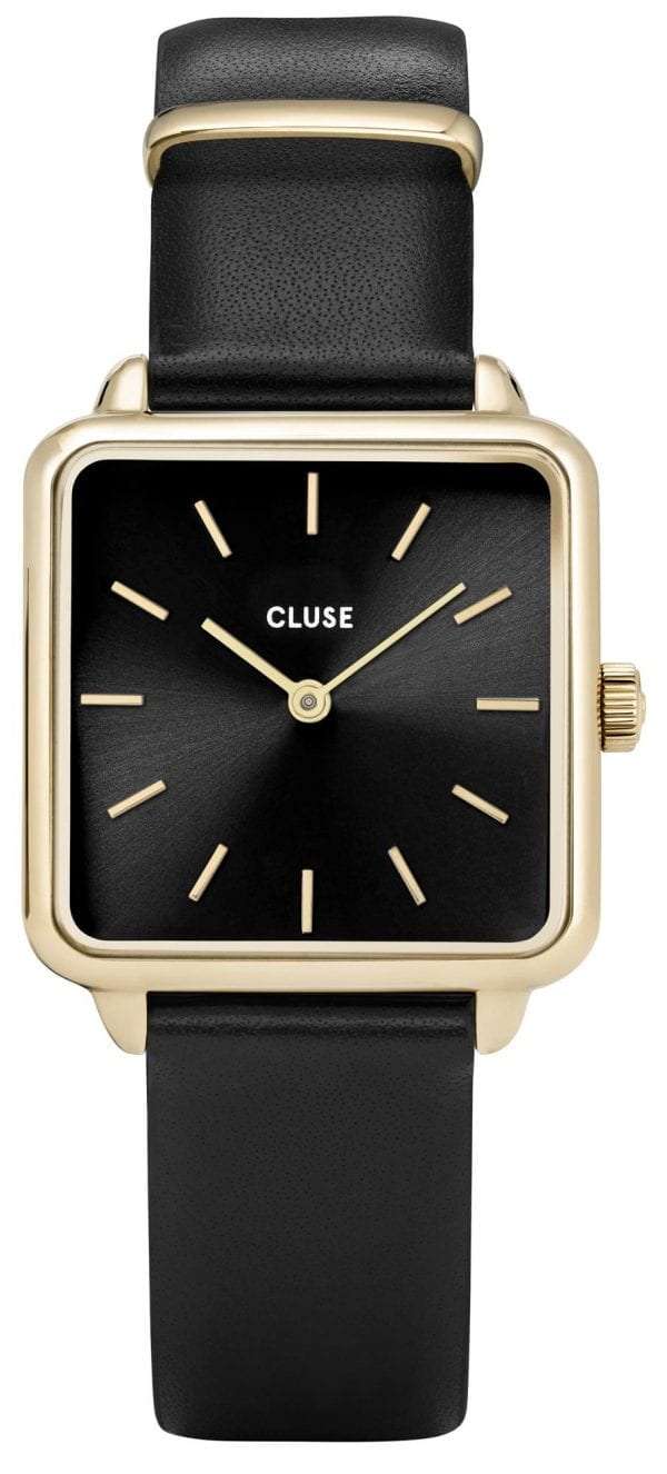 CLUSE La Tetragone Square Dial Gold PVD Case Black Leather Strap Ladies Watch CW0101207014