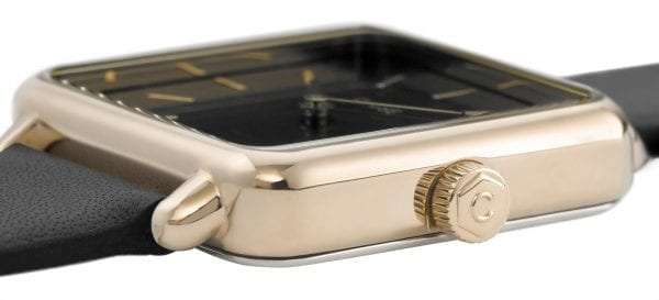 CLUSE La Tetragone Square Dial Gold PVD Case Black Leather Strap Ladies Watch CW0101207014