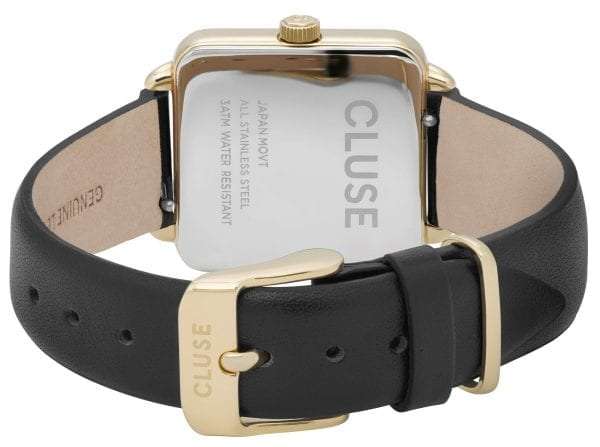 CLUSE La Tetragone Square Dial Gold PVD Case Black Leather Strap Ladies Watch CW0101207014