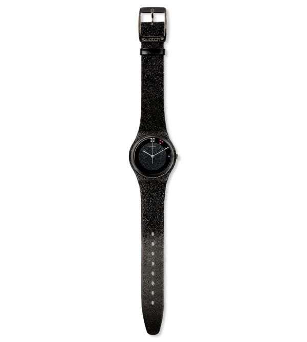 Swatch XMAS Scintillante Quartz Black Dial Glittery Leather Strap Ladies Watch GZ335S