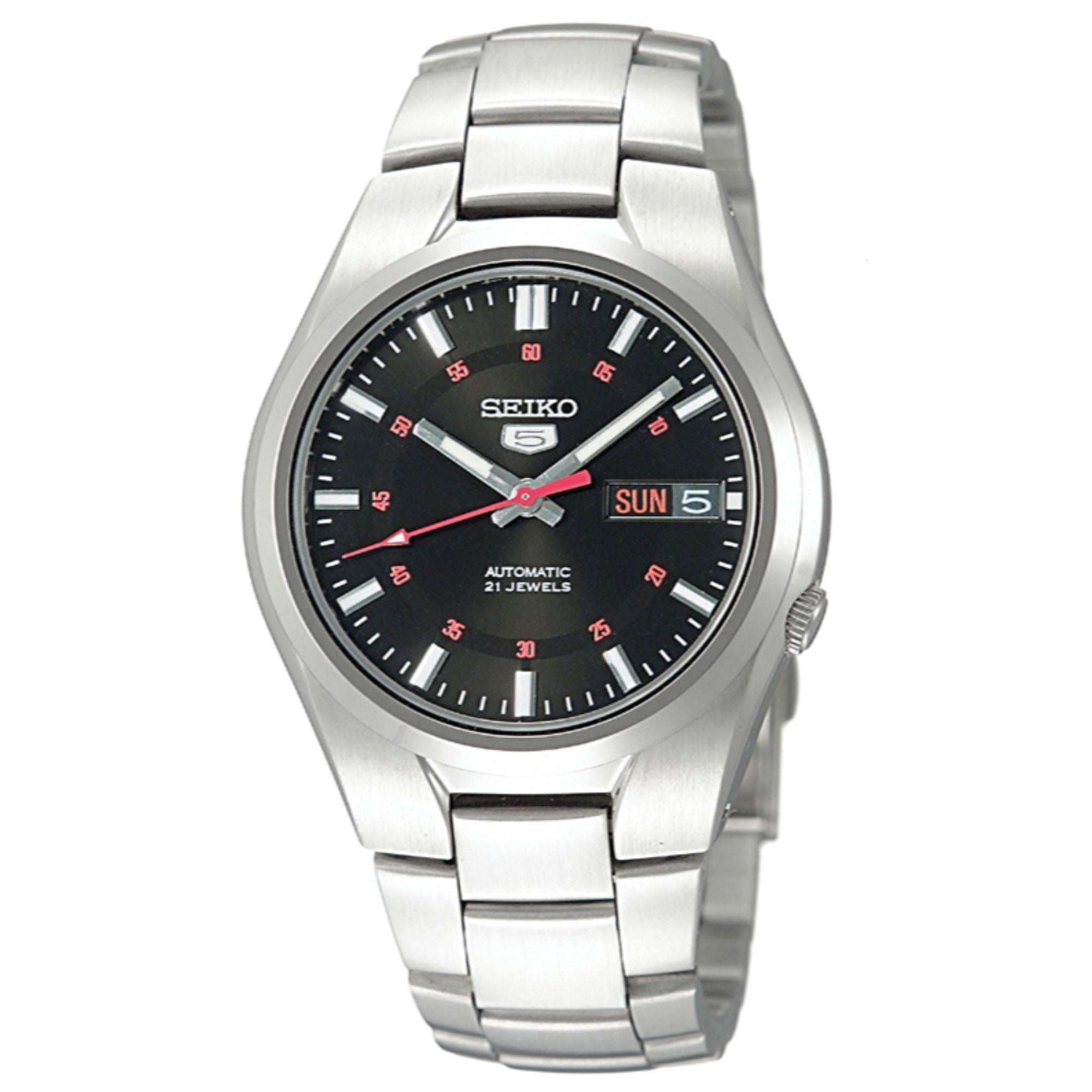 seiko 5 automatic black dial stainless steel men's watch snzf17