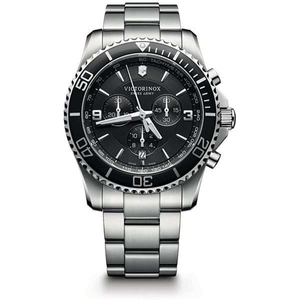 Victorinox Maverick Chronograph Black Dial SIlver Stainless Steel Bracelet Mens Watch 241695 43mm