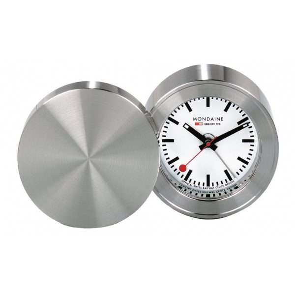 Mondaine SBB Travel Alarm Clock Quartz Table Clock White Dial Display MSM.64410 Clocks