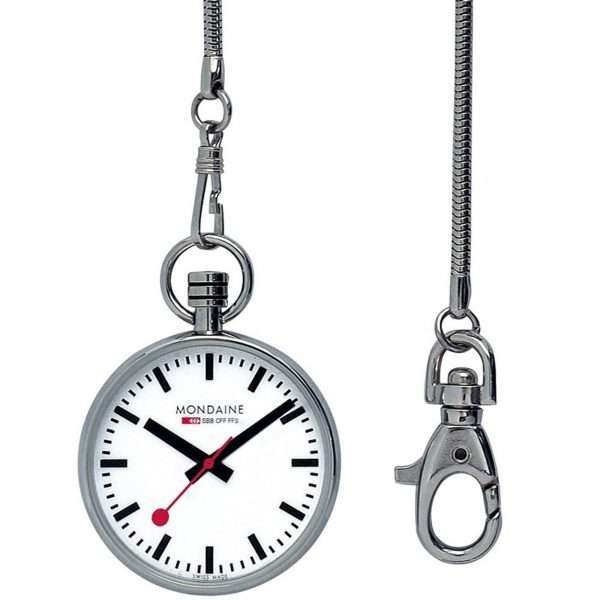 Mondaine Silver Stainless Steel White Dial Quartz Pocket Watch A660.30316.11SBB