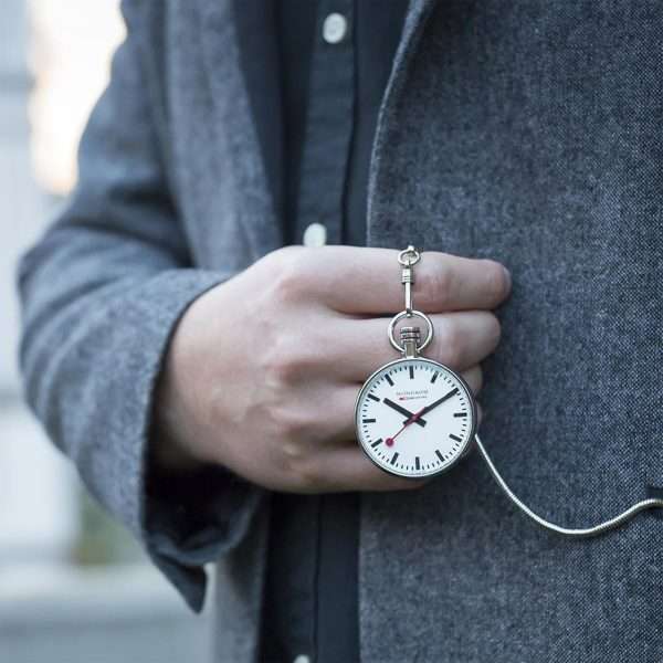 Mondaine Silver Stainless Steel White Dial Quartz Pocket Watch A660.30316.11SBB