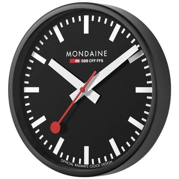 Mondaine Swiss Railways Black Aluminium Case Wall Clock A990.CLOCK.64SBB 250mm - Image 2