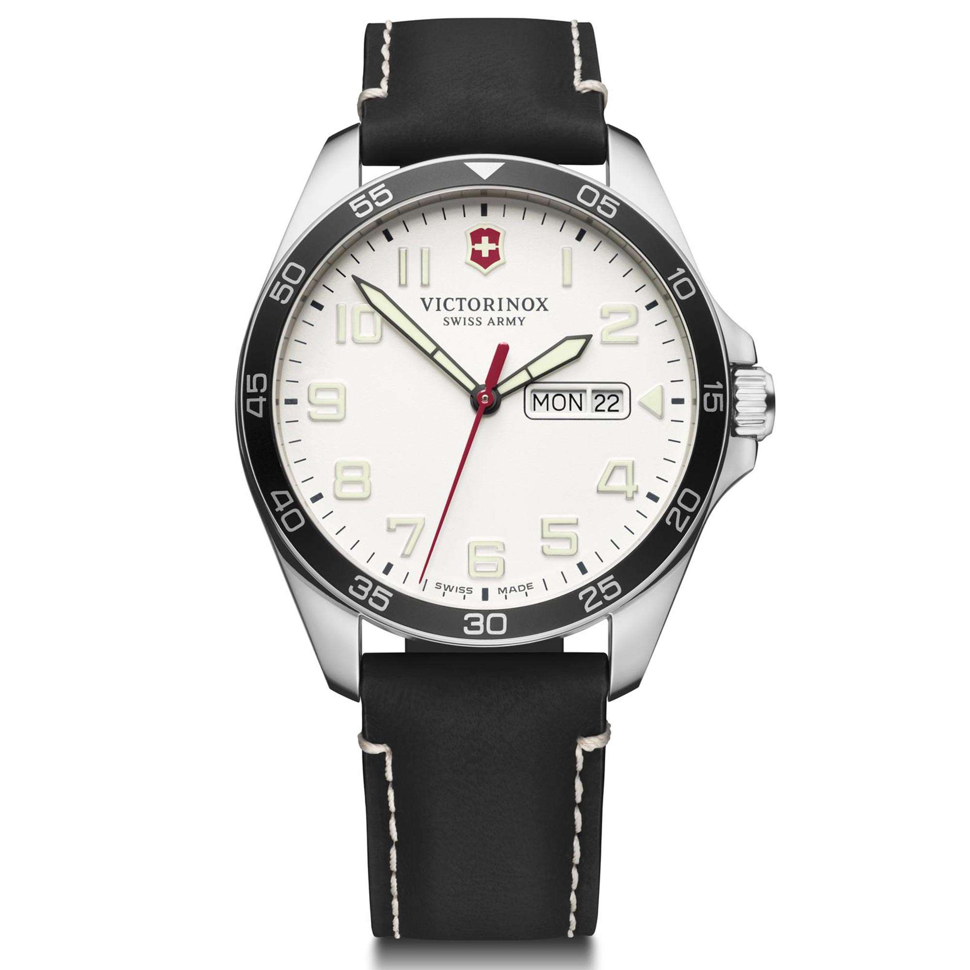 Victorinox Fieldforce Quartz White Dial Black Leather Strap Watch 241847