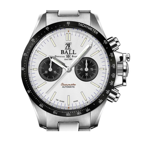 Ball Racer Chronograph Automatic White Dial Silver Stainless Steel Bracelet Mens Watch CM2198C-S1CJ-SL