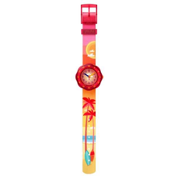 Flik Flak Pool in Miami Palmiboo Quartz Movement Red Dial Textile Bracelet Kids Watch FPSP040 - Image 2