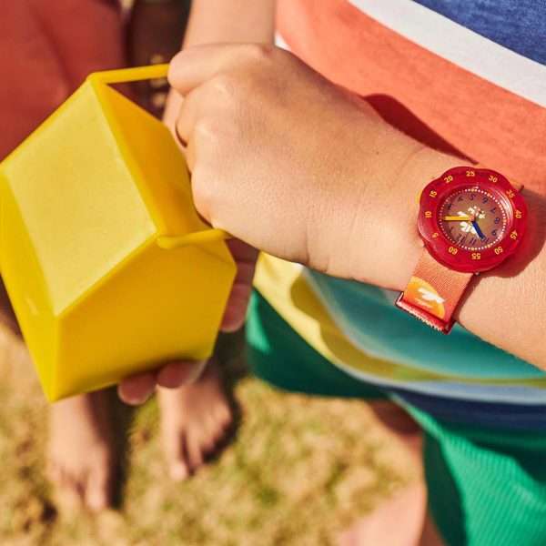 Flik Flak Pool in Miami Palmiboo Quartz Movement Red Dial Textile Bracelet Kids Watch FPSP040 - Image 4