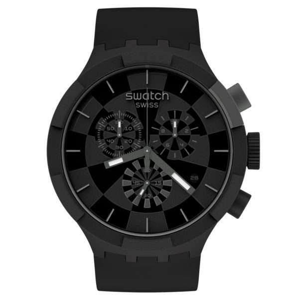 Swatch Big Bold Chrono Checkpoint Black Quartz Movement Black Dial Silicone Strap Watch SB02B400