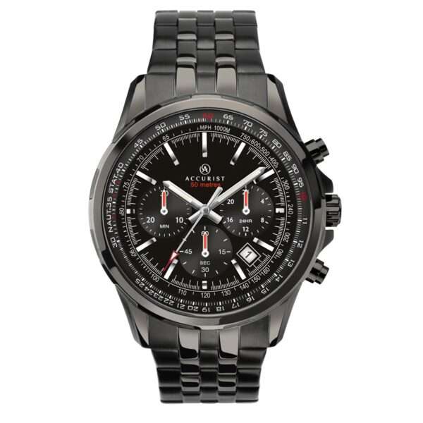 Accurist Chronograph Quartz Black Dial Black PVD Stainless Steel Bracelet Mens Watch 7250