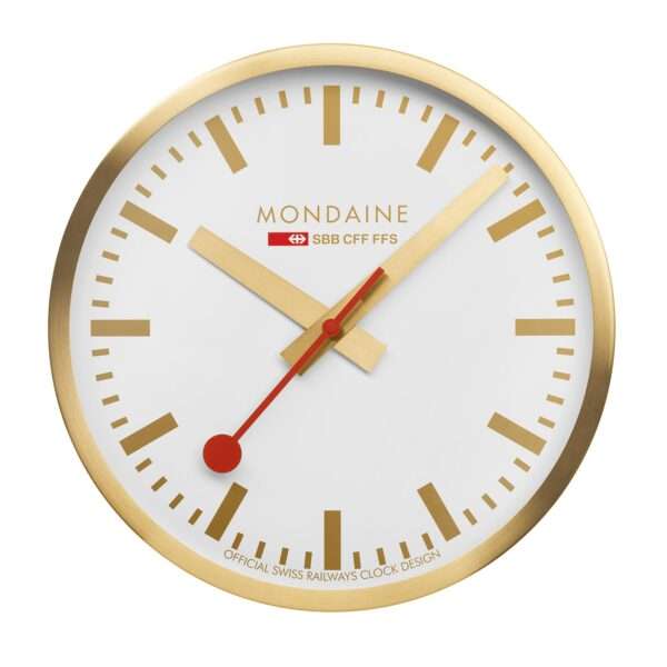 Mondaine Wall Clock White Dial Gold Case 25cm A990.CLOCK.18SBG