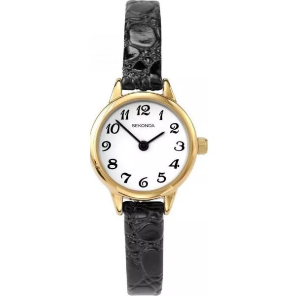 Sekonda Classic Quartz White Dial Black Leather Strap Ladies Watch 4473