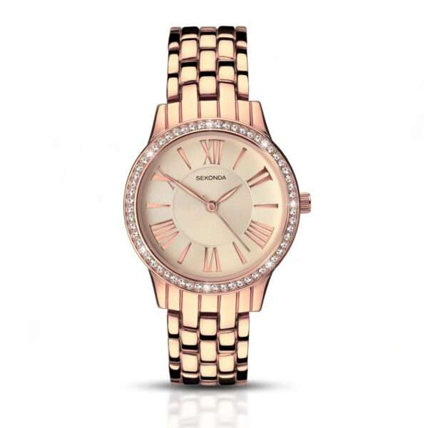 Sekonda Editions Quartz Grey Dial Rose Gold PVD Stainless Steel Bracelet Ladies Watch 2400