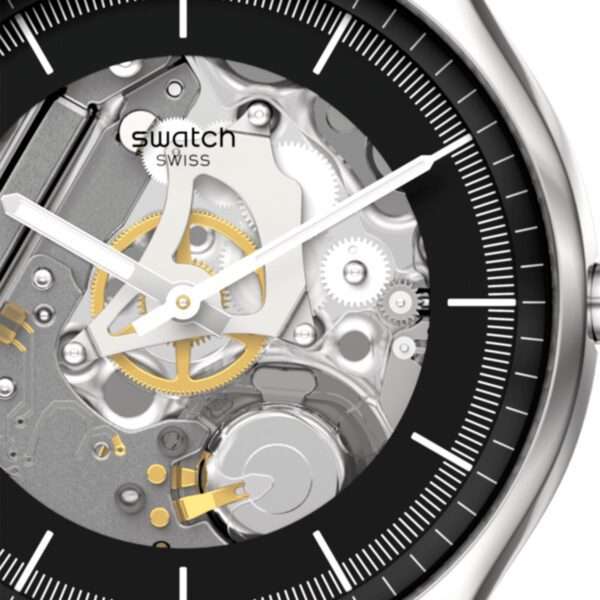 Swatch Black Skeleton Black Dial Leather Strap Unisex Watch SS07S115 - Image 2