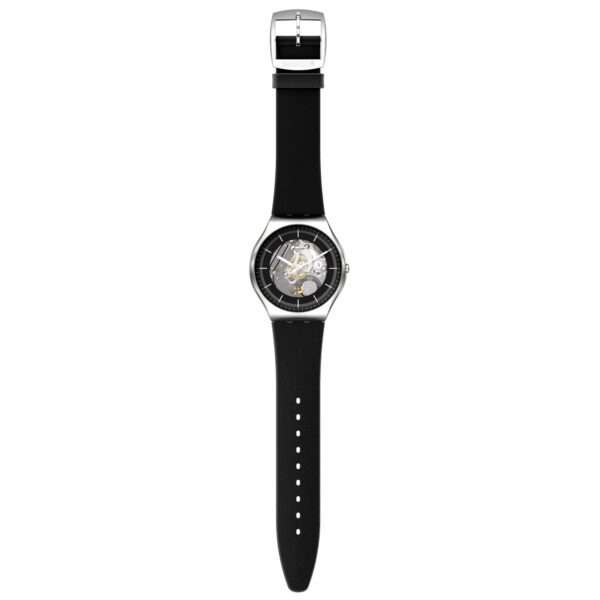 Swatch Black Skeleton Black Dial Leather Strap Unisex Watch SS07S115 - Image 3