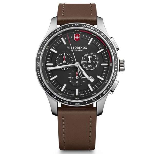 Victorinox Alliance Quartz Black Dial Brown Leather Strap Men's Watch 241826