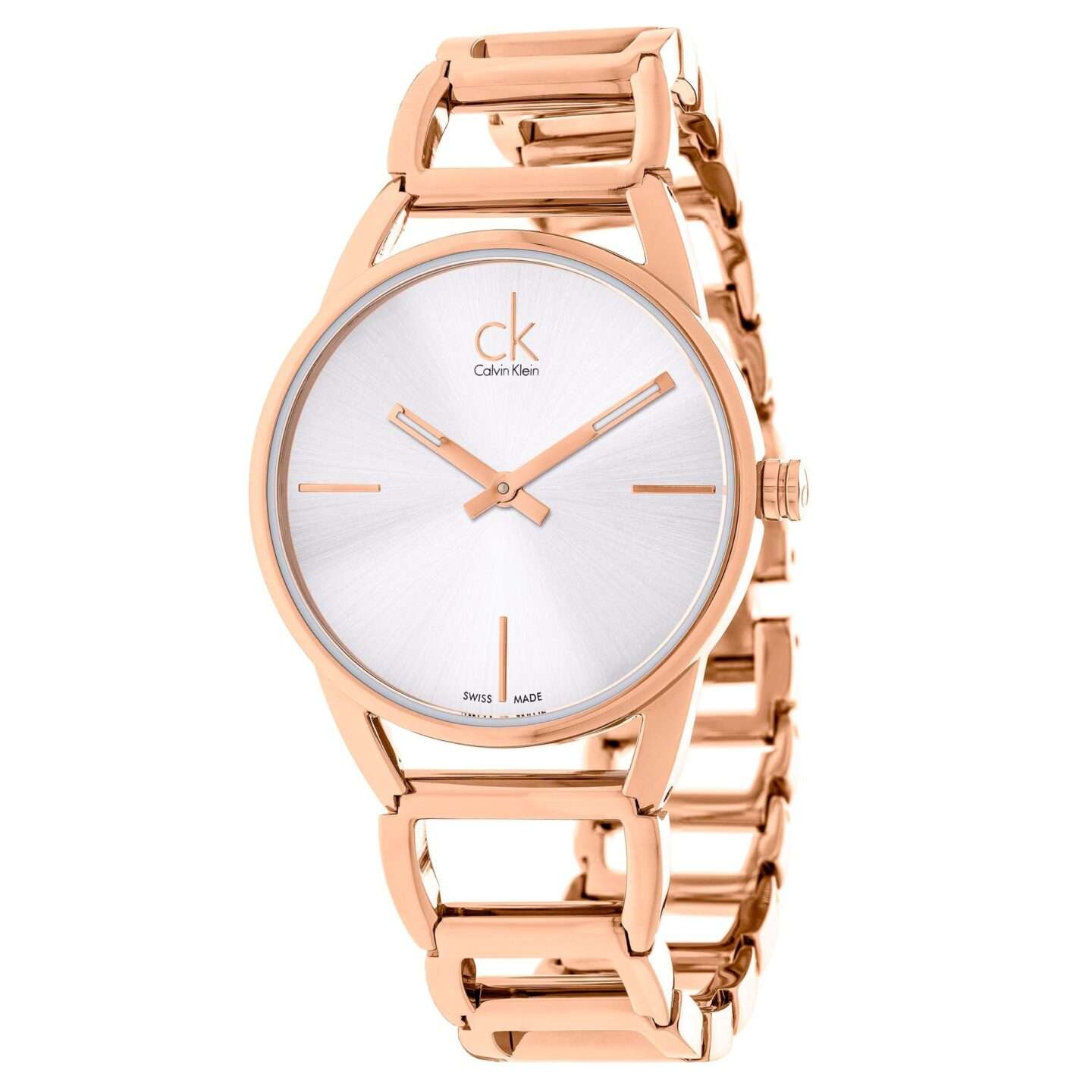 Calvin Klein Stately Quartz Silver Dial Rose Gold Pvd Stainless Steel Bracelet Ladies Watch K3g23626 9902