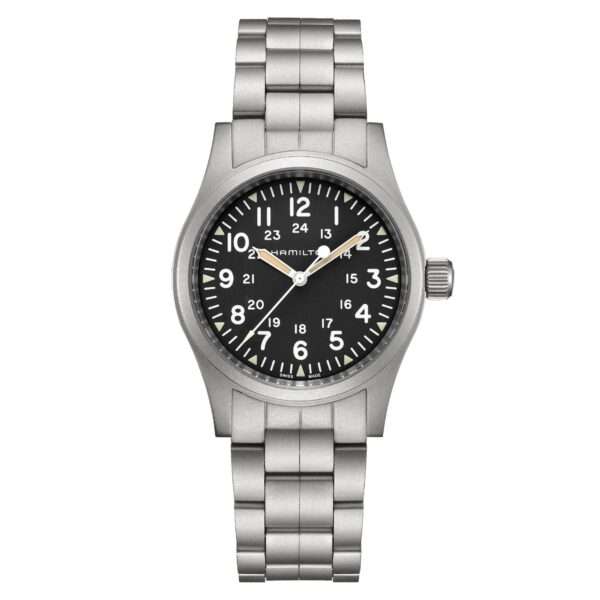 Hamilton Khaki Field Mechanical Silver Stainless Steel Bracelet Black Dial Unisex Watch H69439131