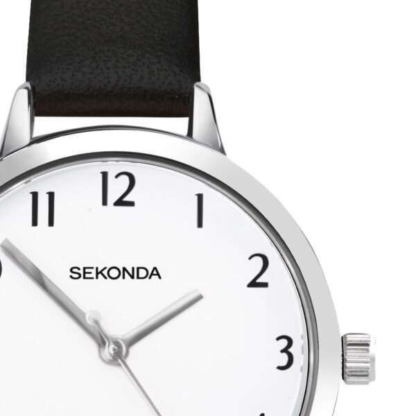 Sekonda Classic Quartz White Dial Black Leather Strap Ladies Watch 40090 - Image 3