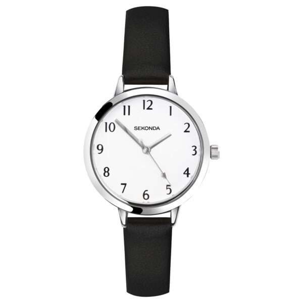 Sekonda Classic Quartz White Dial Black Leather Strap Ladies Watch 40090