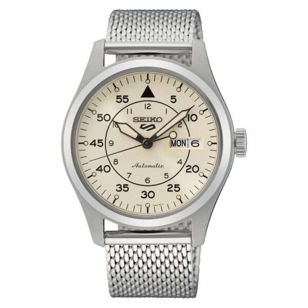 Seiko 5 Sports Flieger Pilot/Aviation Style Watchnation Exclusive Automatic Cream Dial Milanese Bracelet Watch SRPH21K1