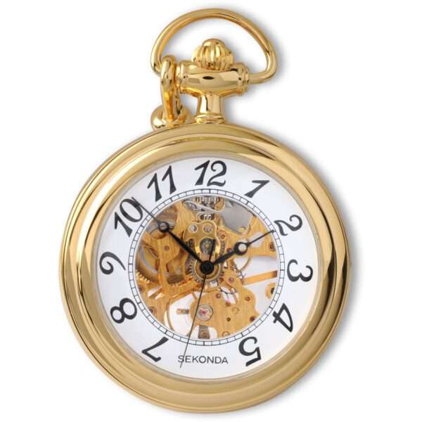 Sekonda Quartz White Dial Gold PVD Mens Pocket Watch 1110