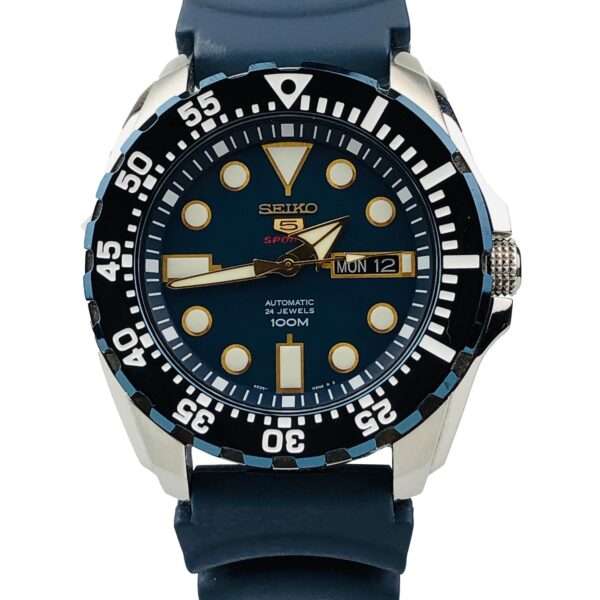 Seiko 5 Sports Automatic  'Blue Monster' Silicone Strap Blue Dial Men's Watch SRP605K2