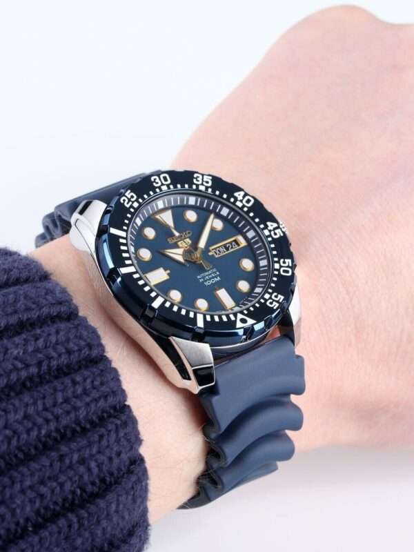 Seiko 5 Sports Automatic  'Blue Monster' Silicone Strap Blue Dial Men's Watch SRP605K2 - Image 9