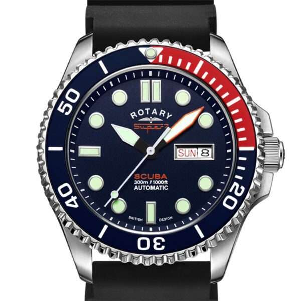 Rotary Super 7 SCUBA Pepsi Automatic Navy Blue Dial Silicone Strap Men's Dive Watch S7S004S - Image 2