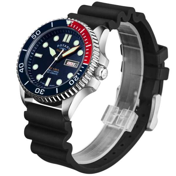 Rotary Super 7 SCUBA Pepsi Automatic Navy Blue Dial Silicone Strap Men's Dive Watch S7S004S - Image 4