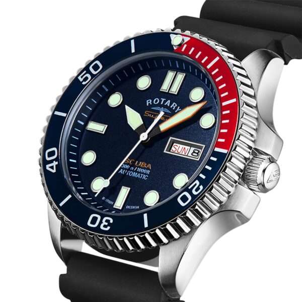 Rotary Super 7 SCUBA Pepsi Automatic Navy Blue Dial Silicone Strap Men's Dive Watch S7S004S - Image 6