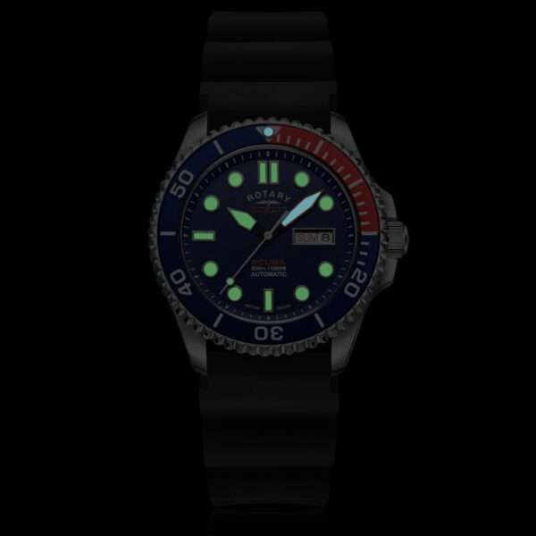 Rotary Super 7 SCUBA Pepsi Automatic Navy Blue Dial Silicone Strap Men's Dive Watch S7S004S - Image 8