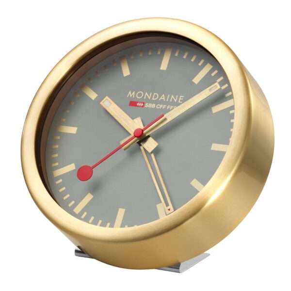 Mondaine Gold-Tone Case Good Grey Table and Alarm Clock A997.MCAL.86SBG - Image 2