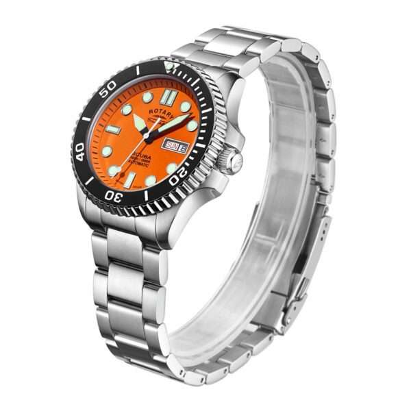 Rotary Super 7 SCUBA Automatic Orange Dial Ceramic Bezel Silver Stainless Steel Bracelet Men's Dive Watch S7S002B - Image 6