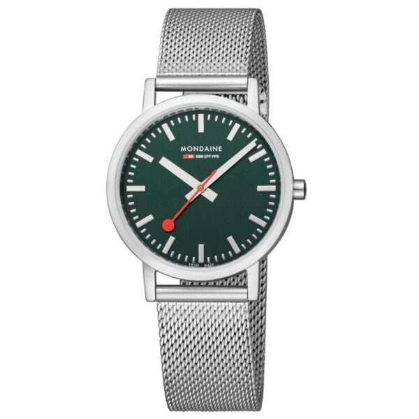 Mondaine Classic Forest Green Dial Mesh Bracelet Unisex Watch A660.30314.60SBJ - Image 2