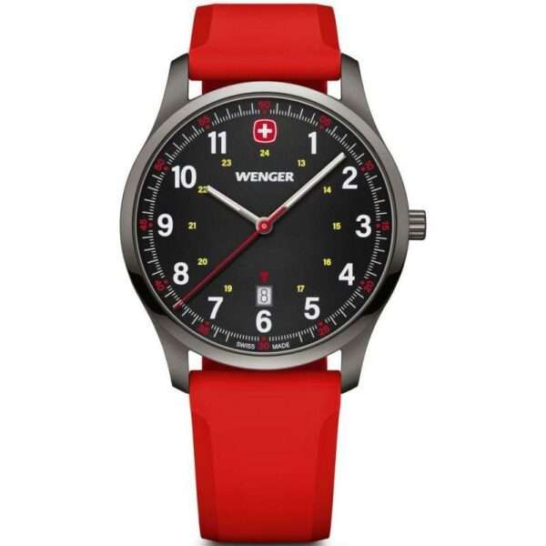 Wenger City Sports Quartz Black Dial & Red Rubber Strap 01.1441.130