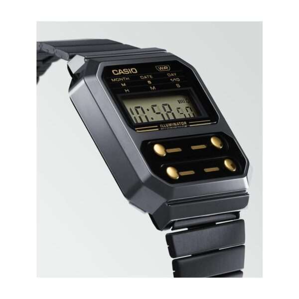 Casio Collection Vintage Edgy Quartz Digital Black/Gunmetal Grey IP Plated Steel Bracelet Unisex Watch A100WEGG-1A2EF - Image 3