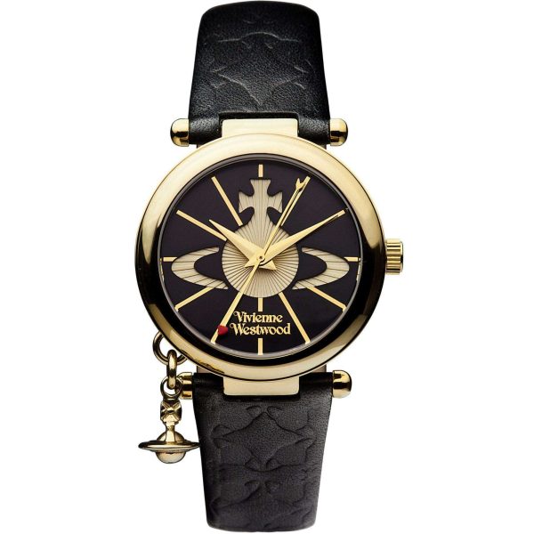 Vivienne Westwood Orb II Black Dial Black Leather Strap Ladies Watch VV006BKGD