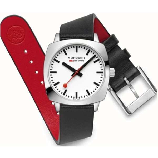 Mondaine Petite Cushion Square Leather Strap White Dial Ladies Watch MSL.31110.LBV - Image 3