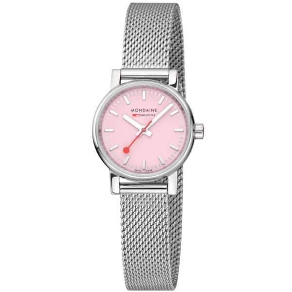 Mondaine evo2 316L Silver Stainless Steel Bracelet Pink Dial Ladies Watch MSE.26130.SM