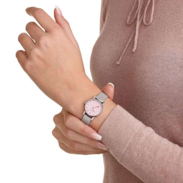 Mondaine evo2 316L Silver Stainless Steel Bracelet Pink Dial Ladies Watch MSE.26130.SM - Image 2