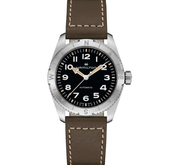 Hamilton Khaki Field Expedition Auto Black Dial Green Leather Strap ...