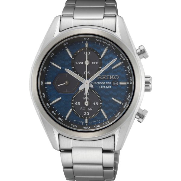 Seiko Conceptual Solar Quartz Blue Chronograph Dial Steel Bracelet Men's Watch SSC801P1